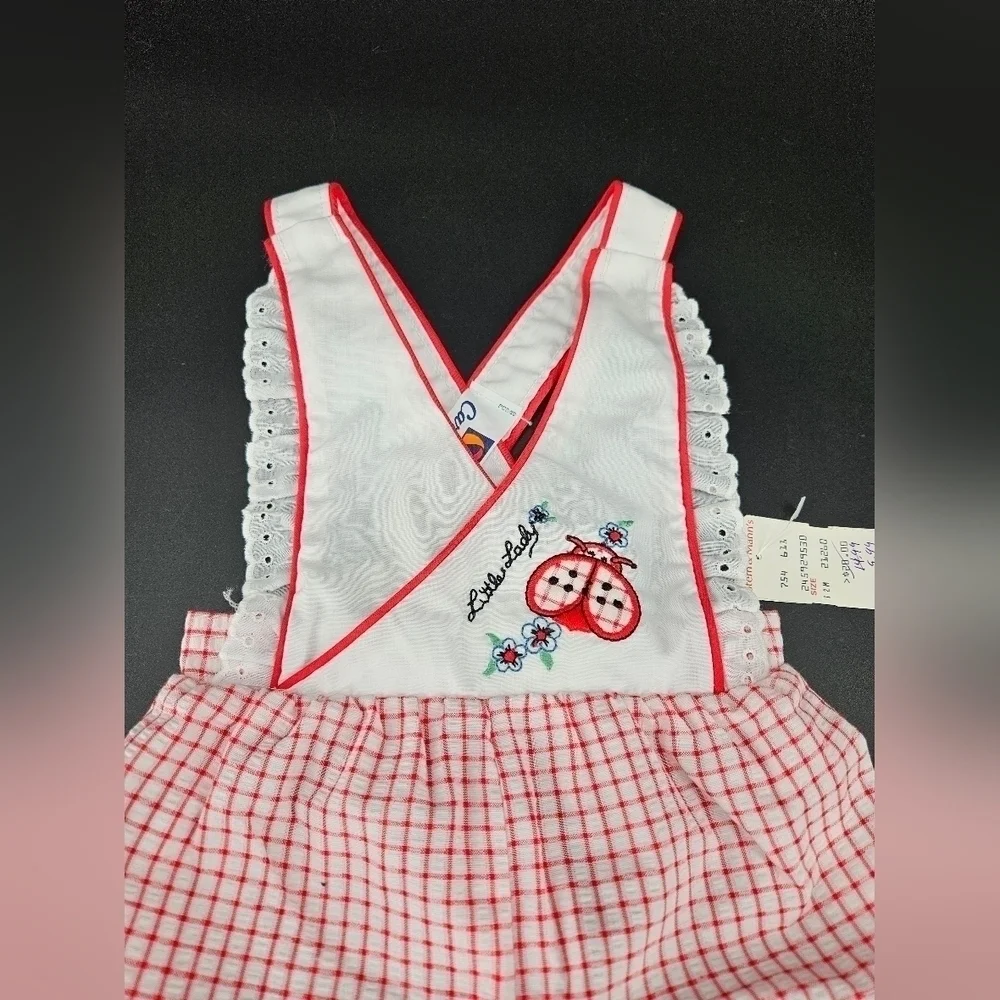 🐞 NWT 80s Carter's 12 Month Overalls Outfit Vintage LITTLE LADYBUG Red Plaid
